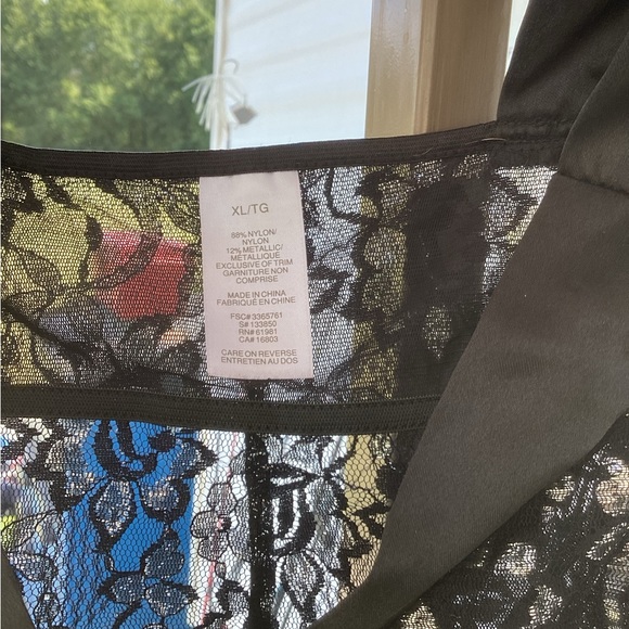 🏁90s Vintage Silver + Black Floral Lace Formal V-Neck SheerSlip Dress Stretch XL - Picture 5 of 6